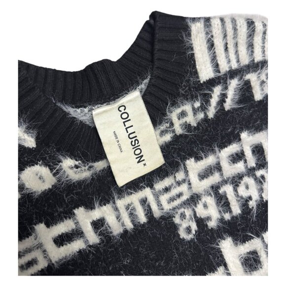 COLLUSION Faux Mohair Black Streetwear Boxy Designer Sweater Mens Medium - Picture 3 of 5